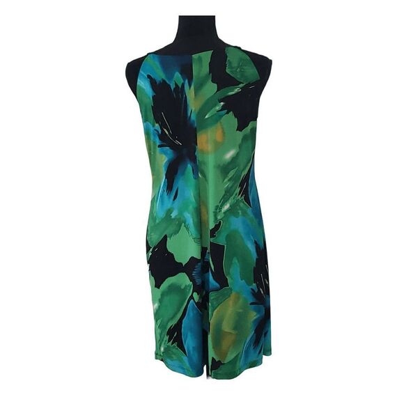 Enfocus Studio Black Green Abstract Print Sleeveless Pleat Dress Size 8 - Picture 3 of 7